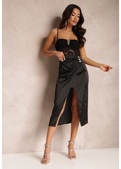 Czarna Spódnica Kopertowa z Rozcięciem Dirna ze sklepu Renee odzież w kategorii Spódnice - zdjęcie 157080669