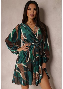 Zielona Welurowa Sukienka z Kopertowym Dekoltem i Wiązanym Paskiem Rarle ze sklepu Renee odzież w kategorii Sukienki - zdjęcie 157080726