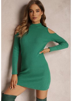 Zielona Sukienka Dzianinowa z Wycięciami na Ramionach Nazulie ze sklepu Renee odzież w kategorii Sukienki - zdjęcie 157080766