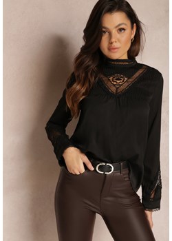 Czarna Bluzka z Ażurowymi Zdobieniami Zehi ze sklepu Renee odzież w kategorii Bluzki damskie - zdjęcie 157081047
