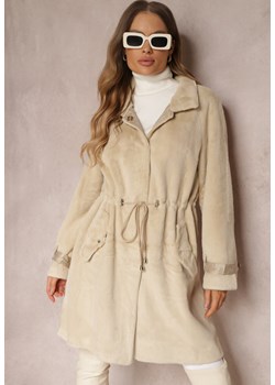 Beżowy Płaszcz Futrzany ze Ściągaczem w Pasie Yedid ze sklepu Renee odzież w kategorii Płaszcze damskie - zdjęcie 157081097