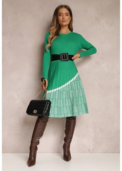 Zielona Sukienka z Wiskozy z Plisowanym Dołem Dellusha ze sklepu Renee odzież w kategorii Sukienki - zdjęcie 157081298