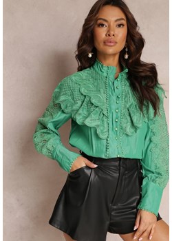 Zielona Koszula z Falbanką i Koronką Nido ze sklepu Renee odzież w kategorii Koszule damskie - zdjęcie 157081328