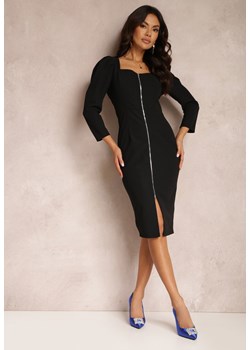 Czarna Sukienka z Kwadratowym Dekoltem i Suwakiem z Przodu Ninime ze sklepu Renee odzież w kategorii Sukienki - zdjęcie 157081455