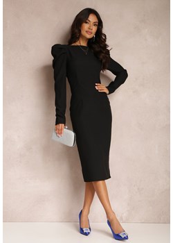 Czarna Sukienka Taliowana z Bufiastym Rękawem Adarei ze sklepu Renee odzież w kategorii Sukienki - zdjęcie 157081486