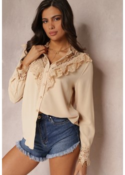 Beżowa Koszula z Koronką Hassei ze sklepu Renee odzież w kategorii Koszule damskie - zdjęcie 157081569