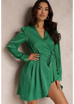 Zielona Satynowa Sukienka Kopertowa Vinc ze sklepu Renee odzież w kategorii Sukienki - zdjęcie 157081657