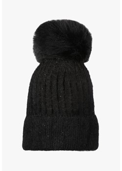 Czarna Czapka Pluszowa z Pomponem Siddilo ze sklepu Renee odzież w kategorii Czapki zimowe damskie - zdjęcie 157081795
