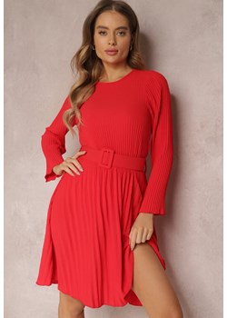 Czerwona Sukienka Plisowana z Paskiem Phile ze sklepu Renee odzież w kategorii Sukienki - zdjęcie 157082178