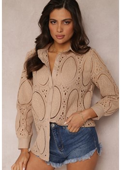 Beżowa Koszula Koronkowa Cleree ze sklepu Renee odzież w kategorii Koszule damskie - zdjęcie 157082356