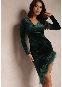 Ciemnozielona Sukienka Asymetryczna z Piórami Mesie ze sklepu Renee odzież w kategorii Sukienki - zdjęcie 157082448