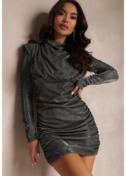 Srebrna Sukienka Dopasowana w Geometryczny Wzór Gishi ze sklepu Renee odzież w kategorii Sukienki - zdjęcie 157082458