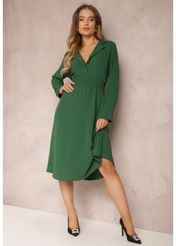 Zielona Koszulowa Sukienka Midi z Gumką w Pasie Natelin ze sklepu Renee odzież w kategorii Sukienki - zdjęcie 157082505