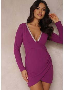 Fioletowa Sukienka Dopasowana z Długim Rękawem Pinkie ze sklepu Renee odzież w kategorii Sukienki - zdjęcie 157082568