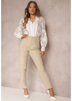 Jasnobeżowe Spodnie Cygaretki High Waist Molfi ze sklepu Renee odzież w kategorii Spodnie damskie - zdjęcie 157083087