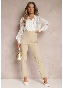 Jasnobeżowe Spodnie Cygaretki High Waist Molfi ze sklepu Renee odzież w kategorii Spodnie damskie - zdjęcie 157083088