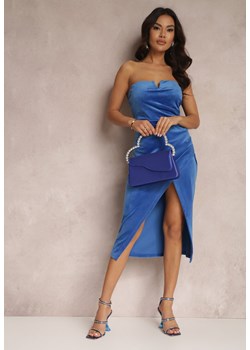 Niebieska Asymetryczna Sukienka Midi z Marszczeniem i Wycięciem V Nalma ze sklepu Renee odzież w kategorii Sukienki - zdjęcie 157083218
