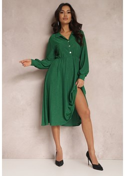 Zielona Sukienka z Kołnierzykiem i Plisowanym Dołem Zade ze sklepu Renee odzież w kategorii Sukienki - zdjęcie 157083237