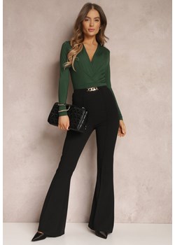 Czarne Spodnie z Rozszerzanymi Nogawkami i Łańcuchem Banni ze sklepu Renee odzież w kategorii Spodnie damskie - zdjęcie 157083416