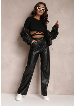 Czarne Spodnie z Imitacji Skóry Szerokie Narash ze sklepu Renee odzież w kategorii Spodnie damskie - zdjęcie 157083726