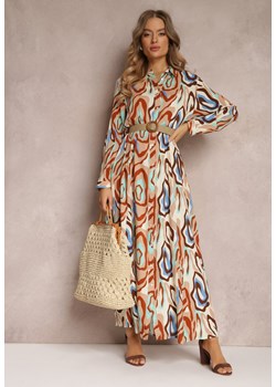 Beżowa Koszulowa Sukienka Maxi z Paskiem Seraffo ze sklepu Renee odzież w kategorii Sukienki - zdjęcie 157083935