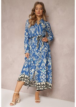 Niebieska Sukienka Koszulowa Rozkloszowana z Wiązaniem Vern ze sklepu Renee odzież w kategorii Sukienki - zdjęcie 157084065