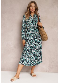Niebieska Sukienka Koszulowa w Geometryczny Wzór Gena ze sklepu Renee odzież w kategorii Sukienki - zdjęcie 157084075