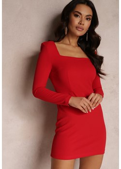 Czerwona Taliowana Sukienka Mini z Kwadratowym Dekoltem Farme ze sklepu Renee odzież w kategorii Sukienki - zdjęcie 157084145