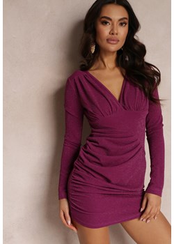 Fioletowa Taliowana Sukienka Zdobiona Marszczeniem Sepi ze sklepu Renee odzież w kategorii Sukienki - zdjęcie 157084175