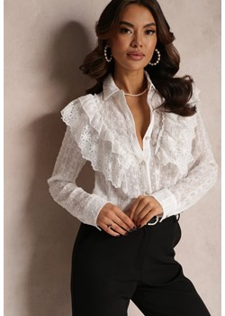 Biała Metaliczna Koszula na Guziki z Falbanką Ettawel ze sklepu Renee odzież w kategorii Koszule damskie - zdjęcie 157084257