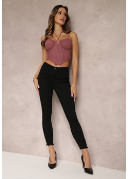 Czarne Jeansy o Fasonie Skinny z Przetarciami na Krawędziach Ommath ze sklepu Renee odzież w kategorii Jeansy damskie - zdjęcie 157084357