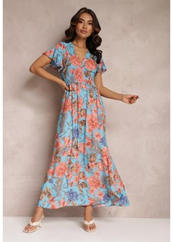 Niebieska Sukienka z Szeroką Gumką w Talii w Kwiaty Shathi ze sklepu Renee odzież w kategorii Sukienki - zdjęcie 157084545