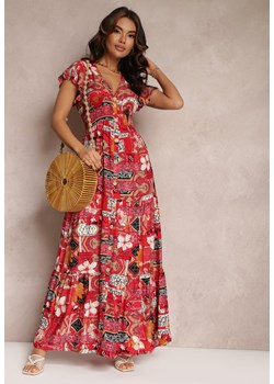 Czerwona Sukienka z Wiskozy Maxi z Gumką w Pasie Weha ze sklepu Renee odzież w kategorii Sukienki - zdjęcie 157084556