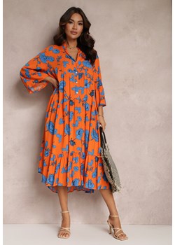 Pomarańczowa Rozkloszowana Sukienka w Kwiaty Onilio ze sklepu Renee odzież w kategorii Sukienki - zdjęcie 157084576
