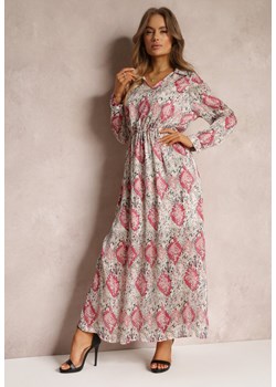 Beżowo-Bordowa Rozkloszowana Sukienka z Błyszczącą Nitką i Sznurkiem Fornid ze sklepu Renee odzież w kategorii Sukienki - zdjęcie 157084625