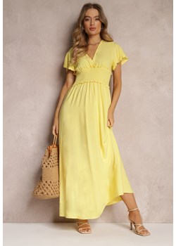 Żółta Wiskozowa Sukienka z Kopertowym Dekoltem i Gumką w Pasie Shura ze sklepu Renee odzież w kategorii Sukienki - zdjęcie 157084705