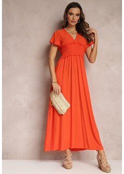 Pomarańczowa Wiskozowa Sukienka z Kopertowym Dekoltem i Gumką w Pasie Shura ze sklepu Renee odzież w kategorii Sukienki - zdjęcie 157084716