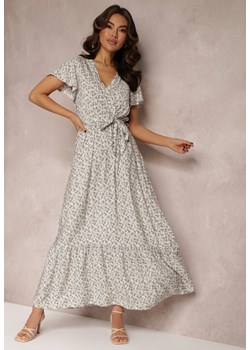 Biała Rozkloszowana Sukienka z Wiskozy z Gumką w Talii Heis ze sklepu Renee odzież w kategorii Sukienki - zdjęcie 157084795
