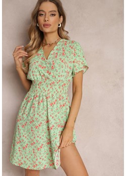 Jasnozielona Rozkloszowana Sukienka z Gumką w Pasie Heffah ze sklepu Renee odzież w kategorii Sukienki - zdjęcie 157084985
