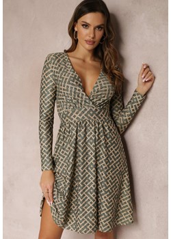 Ciemnozielona Sukienka w Geometryczny Wzór z Metaliczną Nitką Mairol ze sklepu Renee odzież w kategorii Sukienki - zdjęcie 157085065