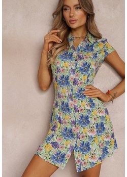 Jasnoniebieska Kwiecista Sukienka z Kołnierzem Margret ze sklepu Renee odzież w kategorii Sukienki - zdjęcie 157085105