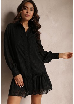 Czarna Koronkowa Sukienka Koszulowa z Falbanką Saniah ze sklepu Renee odzież w kategorii Sukienki - zdjęcie 157085256