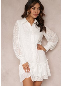 Biała Koronkowa Sukienka Koszulowa z Falbanką Saniah ze sklepu Renee odzież w kategorii Sukienki - zdjęcie 157085266