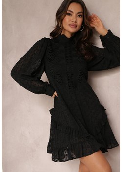 Czarna Sukienka Mini z Falbankami i Koronkowymi Wstawkami Piolini ze sklepu Renee odzież w kategorii Sukienki - zdjęcie 157085326