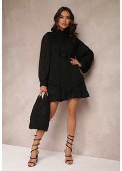 Czarna Sukienka Mini z Falbankami i Koronkowymi Wstawkami Piolini ze sklepu Renee odzież w kategorii Sukienki - zdjęcie 157085327