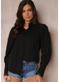 Czarna Ażurowa Koszula z Elegancką Stójką Manuella ze sklepu Renee odzież w kategorii Koszule damskie - zdjęcie 157085506