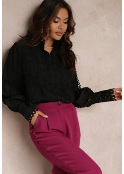 Czarna Ażurowa Koszula z Elegancką Stójką Manuella ze sklepu Renee odzież w kategorii Koszule damskie - zdjęcie 157085508
