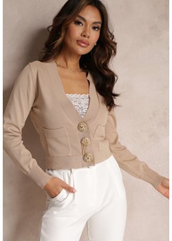 Beżowy Kardigan z Biżuteryjnymi Guzikami Calinnos ze sklepu Renee odzież w kategorii Swetry damskie - zdjęcie 157085545