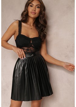Czarna Plisowana Spódnica Mini z Imitacji Skóry Eshin ze sklepu Renee odzież w kategorii Spódnice - zdjęcie 157085647