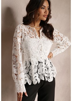 Biała Bluzka Koronkowa z Gładkim Topem Fermin ze sklepu Renee odzież w kategorii Bluzki damskie - zdjęcie 157085676